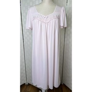 Miss Elaine Medium Nightgown Baby Pink Buttery Soft Nylon Short Sleeves Midi